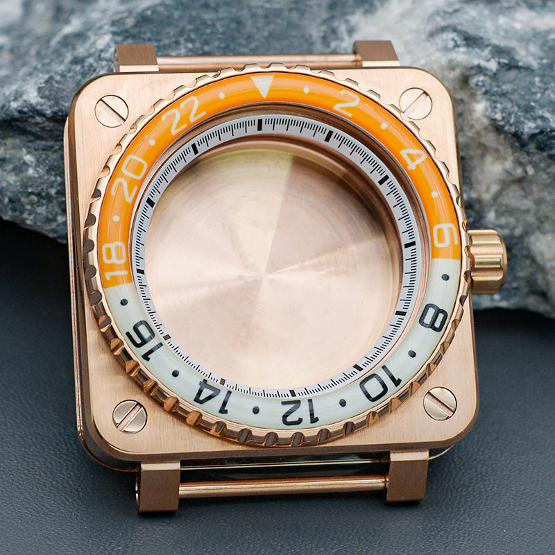 RoseGold Blue Square Case with Coin Edge Bezel Watch Case Set