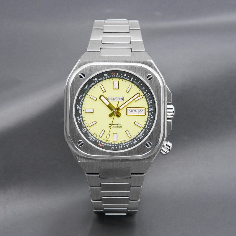 Silver Nautilus Watch with Yellow Dial