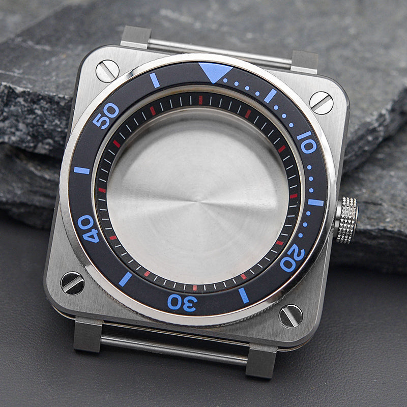 Black Blue Square Case with Knurled Bezel Watch Case Set