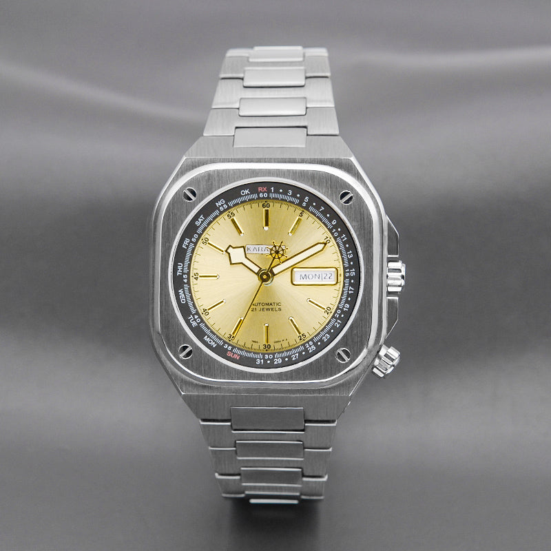 Silver Nautilus Watch with Yellow Dial