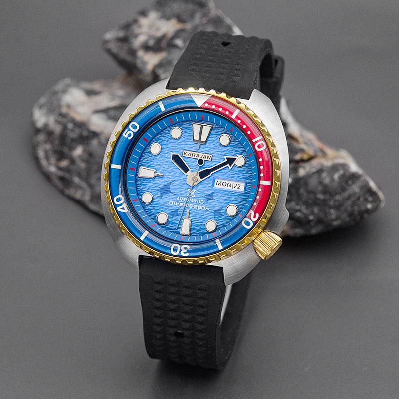 KARAJAN Mod Silver Turtle Dive Watch with Sea Blue Dial