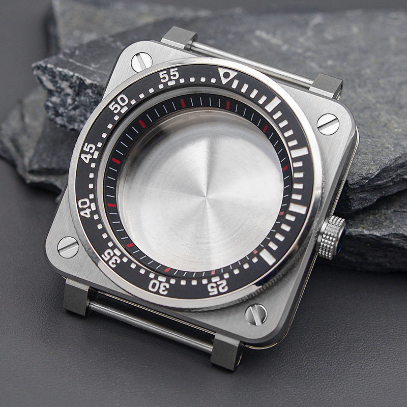 Watch Case Inner Bezel Black Blue Square Case with Knurled Bezel Watch Case Set – KARAJAN