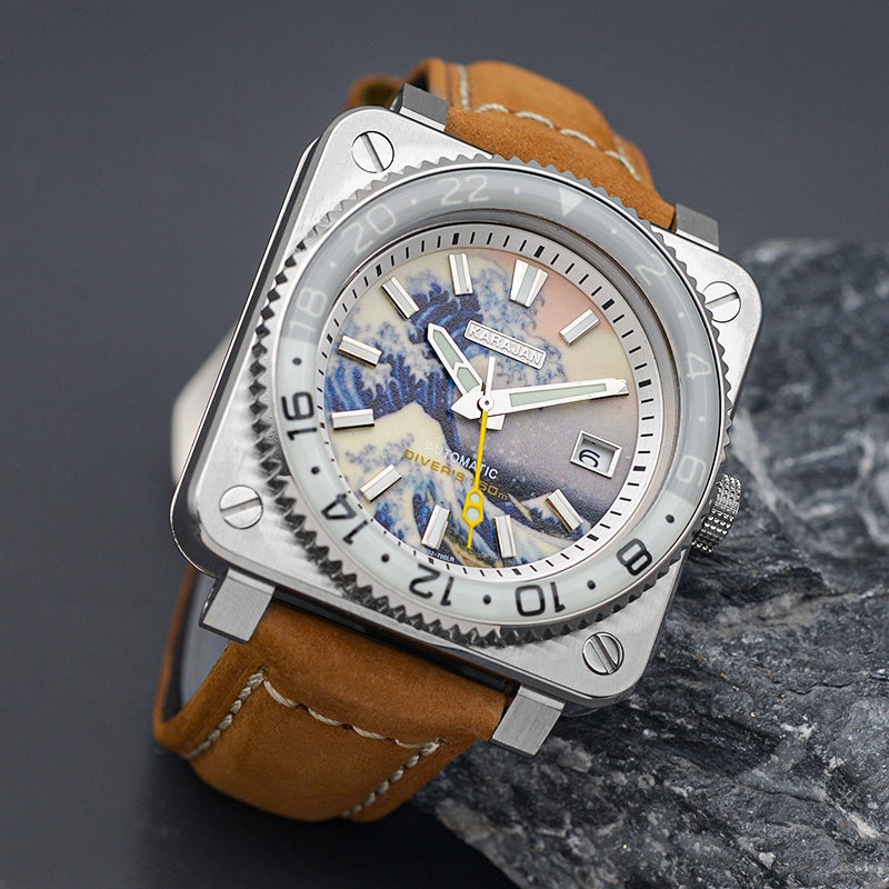 KARAJAN Mod Silver Square Case Watch With Great Wave Dial