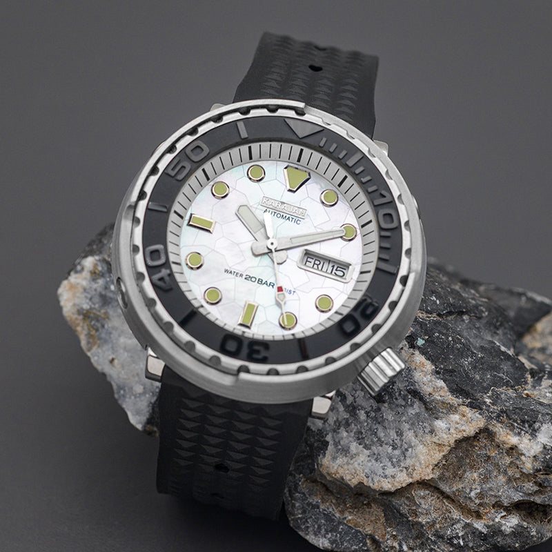 KARAJAN Mod Silver Tuna Dive Watch with Black Rubber Strap