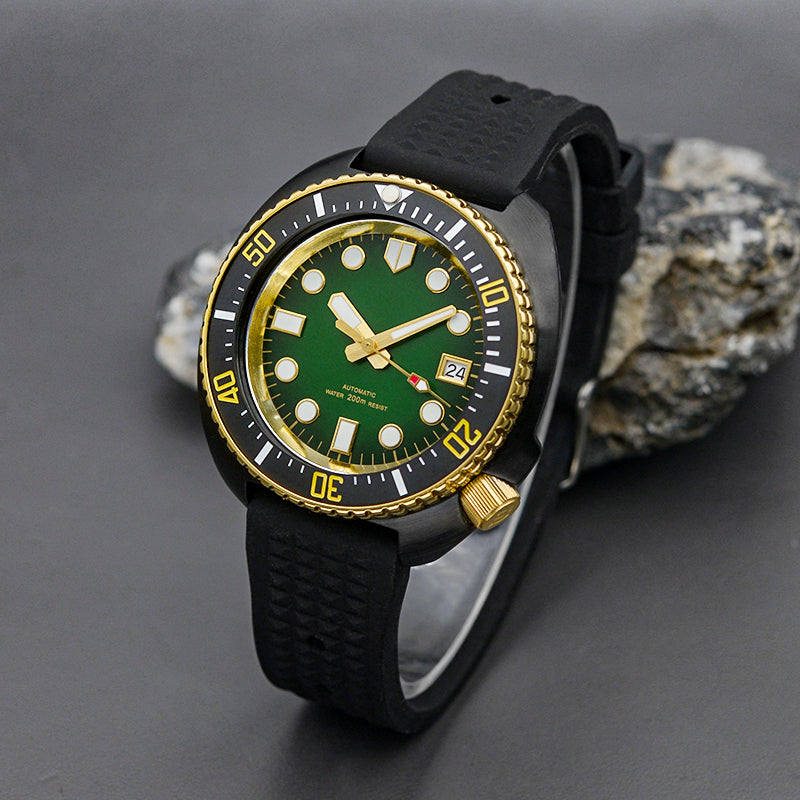 KARAJAN Mod Black Turtle Dive Watch with Black Rubber Strap