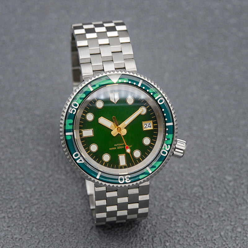 KARAJAN Mod Silver Tuna Dive Watch with Green Dial