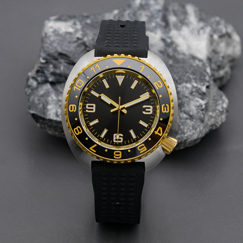 KARAJAN Mod Silver Turtle Dive Watch with Gold Bezel