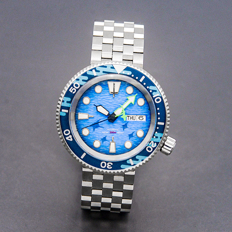 KARAJAN Mod Silver Tuna Dive Watch with Blue Dial