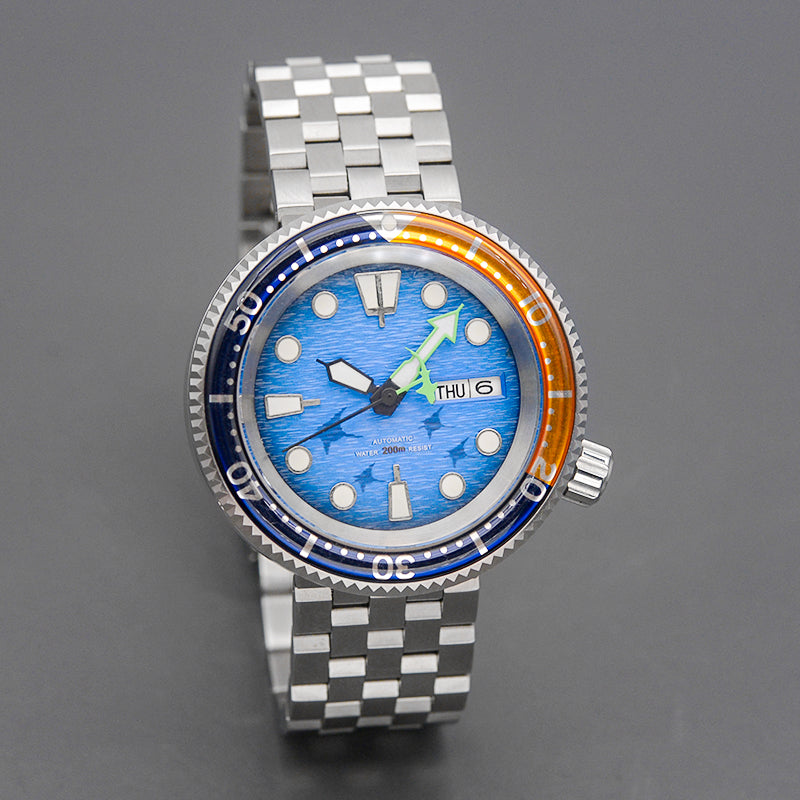 KARAJAN Mod Silver Tuna Dive Watch with Blue Dial