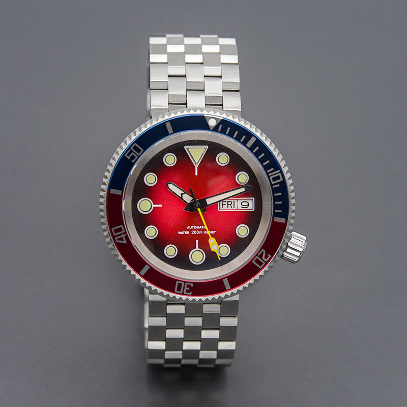 KARAJAN Mod Silver Tuna Dive Watch with Red Dial