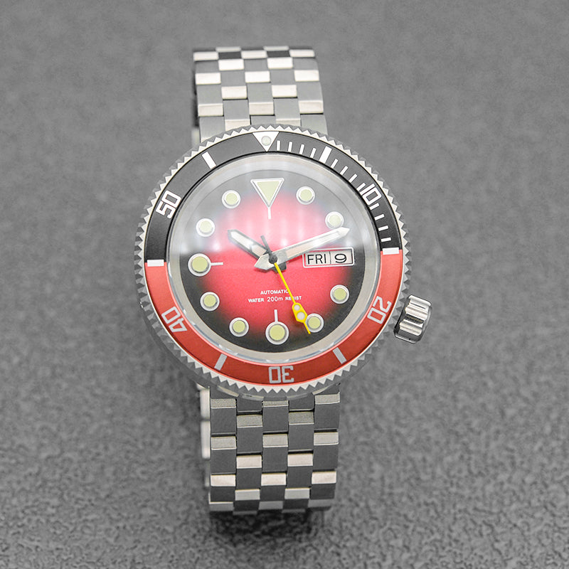 KARAJAN Mod Silver Tuna Dive Watch with Red Dial