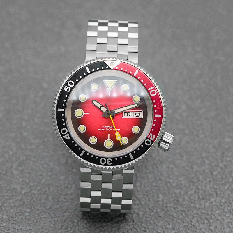 KARAJAN Mod Silver Tuna Dive Watch with Red Dial