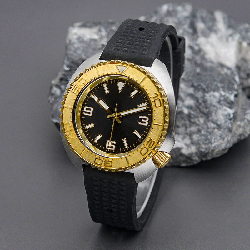 KARAJAN Mod Silver Turtle Dive Watch with Gold Bezel