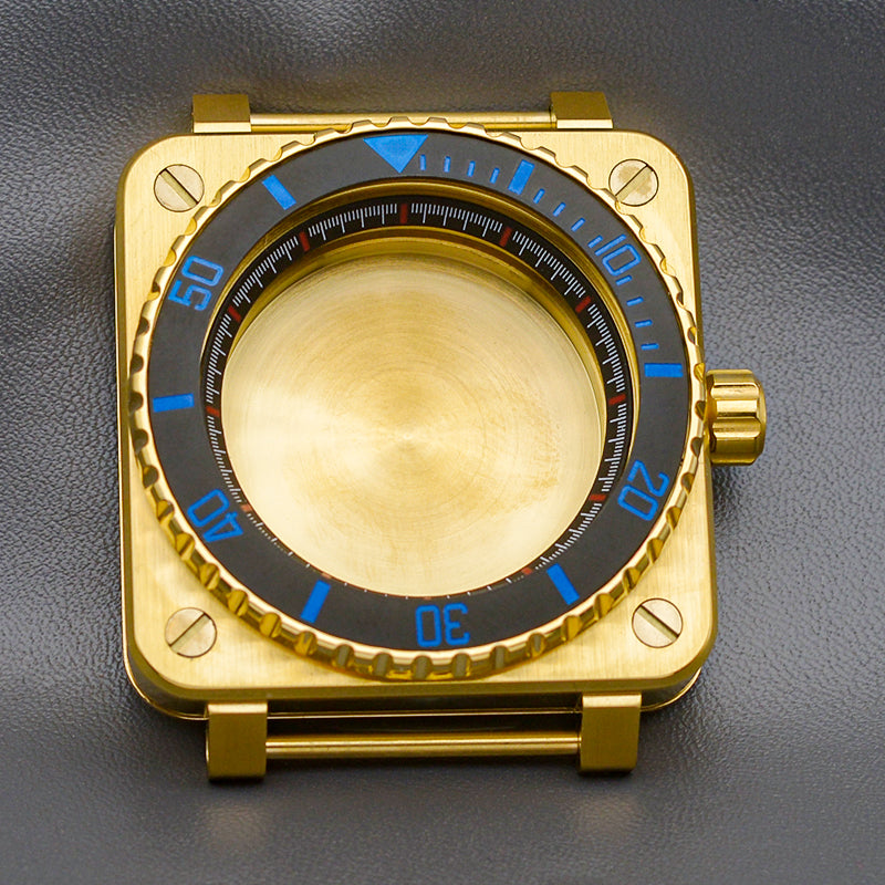 Gold Blue Square Case with Coin Edge Bezel Watch Case Set