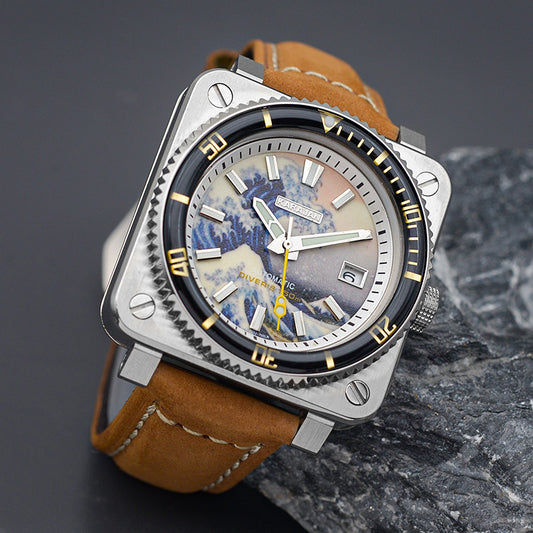 KARAJAN Mod Silver Square Case Watch With Great Wave Dial