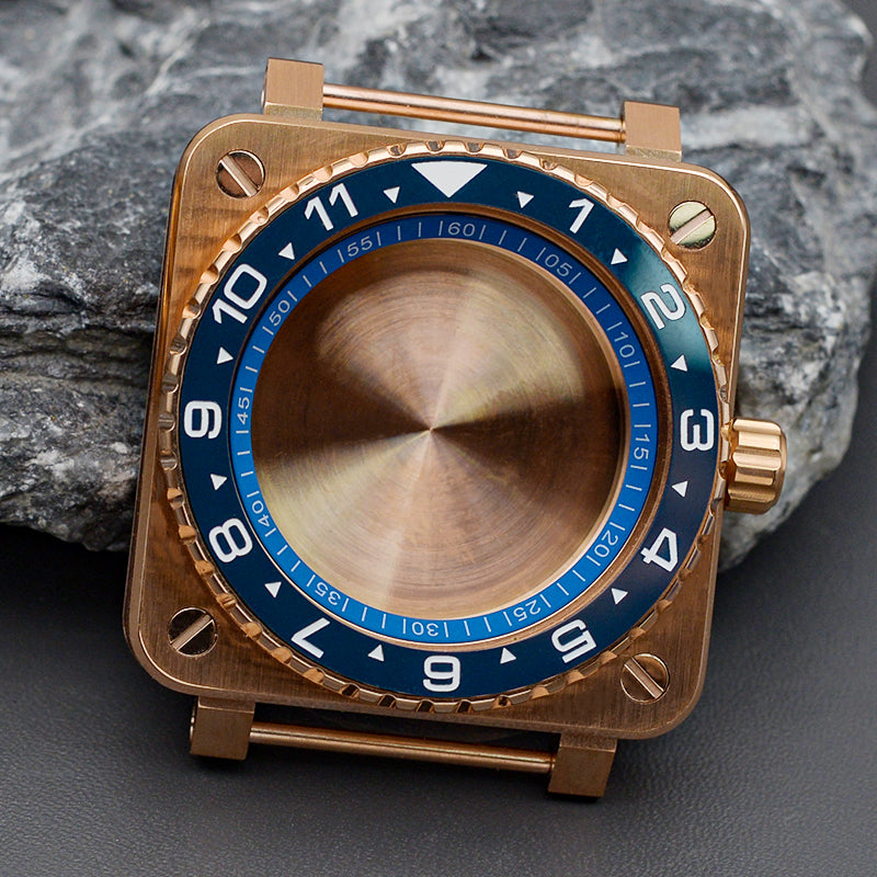 RoseGold Blue Square Case with Coin Edge Bezel Watch Case Set