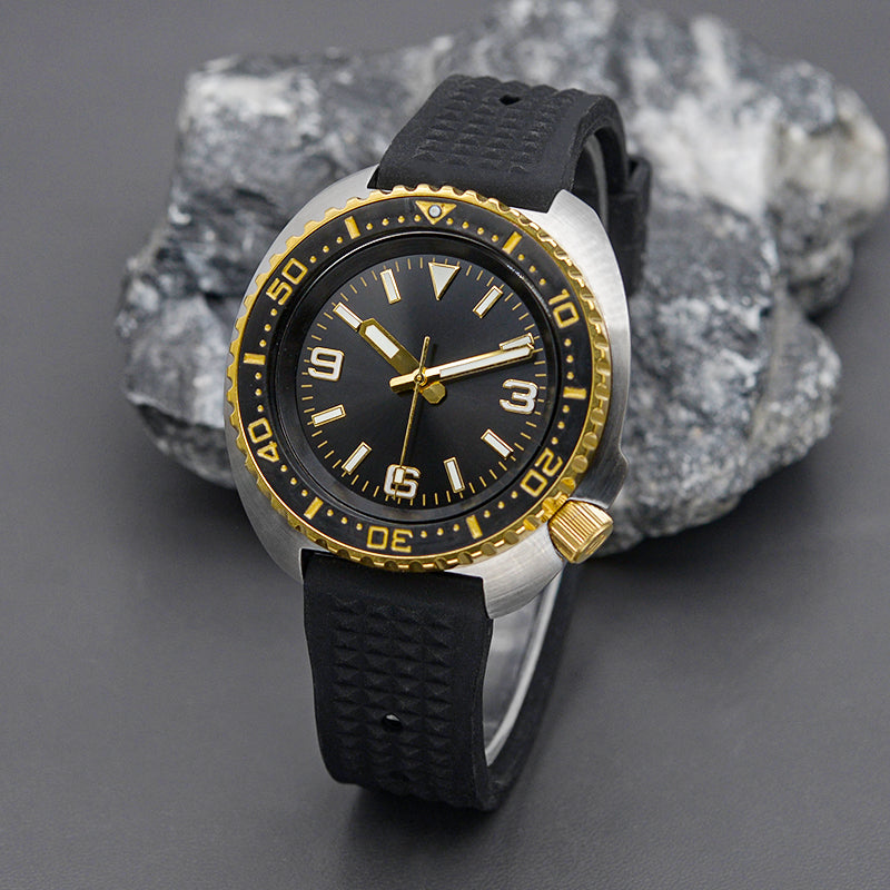 KARAJAN Mod Silver Turtle Dive Watch with Gold Bezel