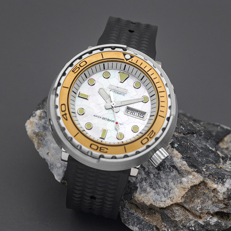 KARAJAN Mod Silver Tuna Dive Watch with Black Rubber Strap