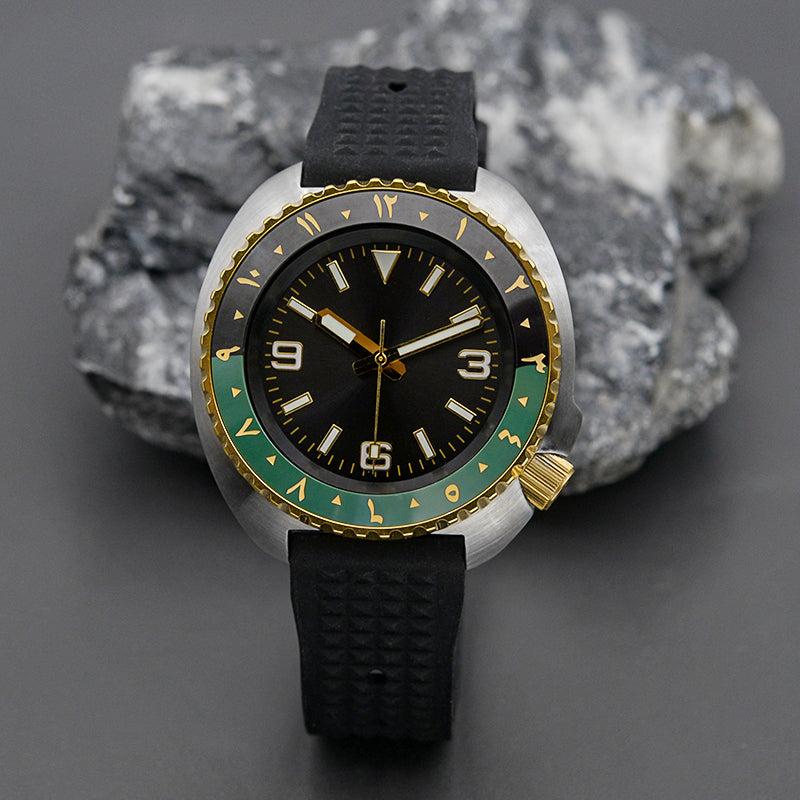 KARAJAN Mod Silver Turtle Dive Watch with Black Dial