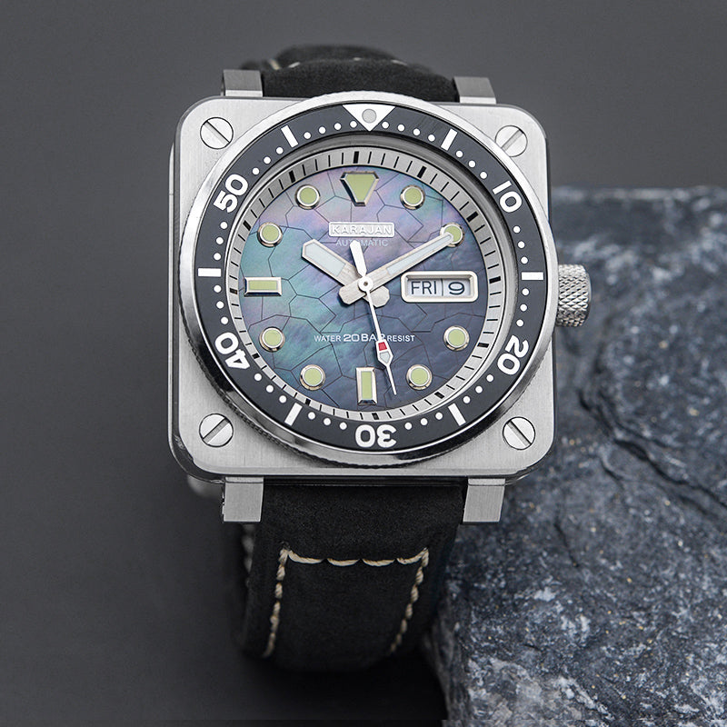 Shell Dial Watch KARAJAN Mod Square Case Watch With Shell Dial