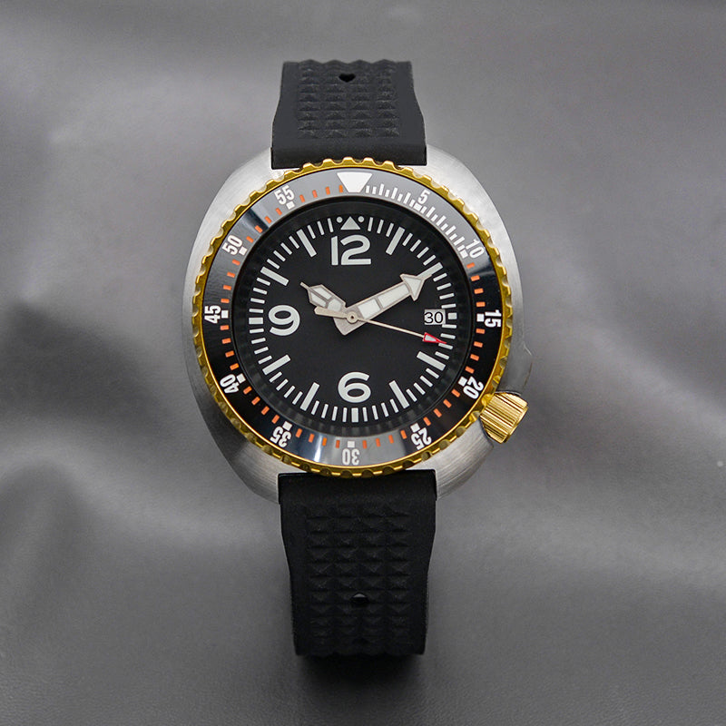 KARAJAN Mod Silver Turtle Dive Watch with Black Dial