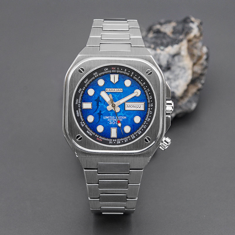 Silver Nautilus Watch with Blue Dial