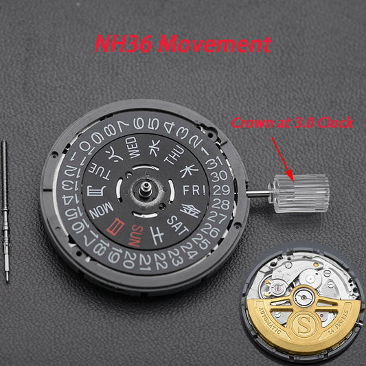 Modified: Black day-date indicator Custom S Rotor for NH36  (3.0 o'clock crown)