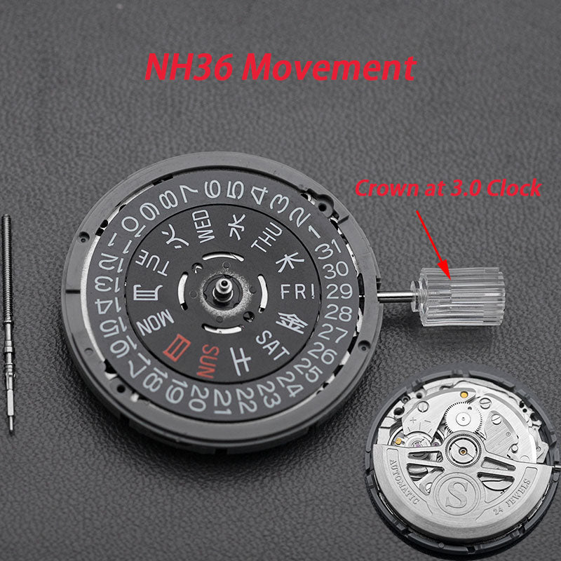 Modified: Black day-date indicator Custom S Rotor for NH36  (3.0 o'clock crown)