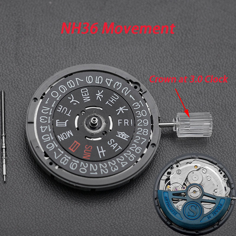 Modified: Black day-date indicator Custom S Rotor for NH36  (3.0 o'clock crown)