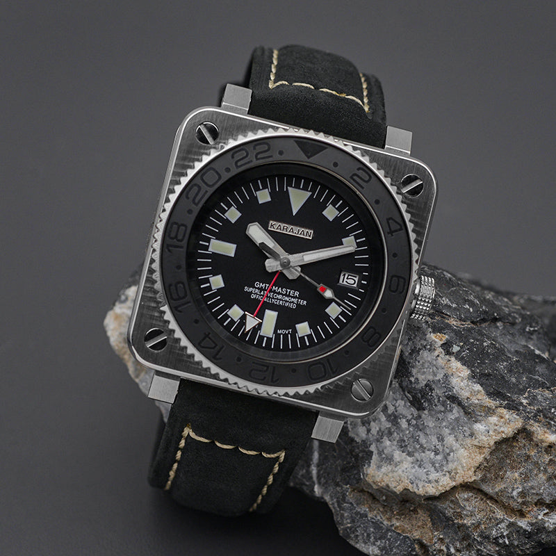 W1026 Blue Automatic Dive Watch with Leather Strap