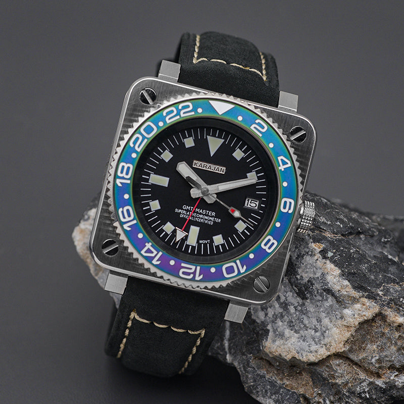 W1026 Blue Automatic Dive Watch with Leather Strap