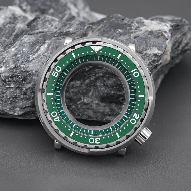 Silver Tunna Style Case with Green Bezel Insert