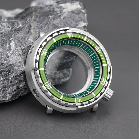 Silver Tunna Style Case with Green Bezel Insert