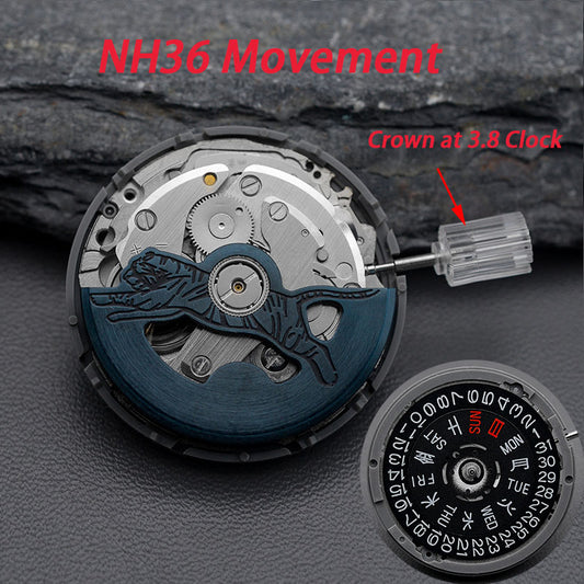 Modfied: Black calendar Automatic Tiger Rotor with  Movement for NH36 (3.8 o'clock crown)