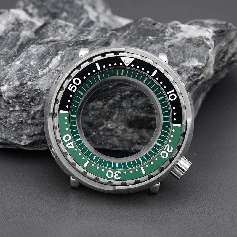 Silver Tunna Style Case with Green Bezel Insert