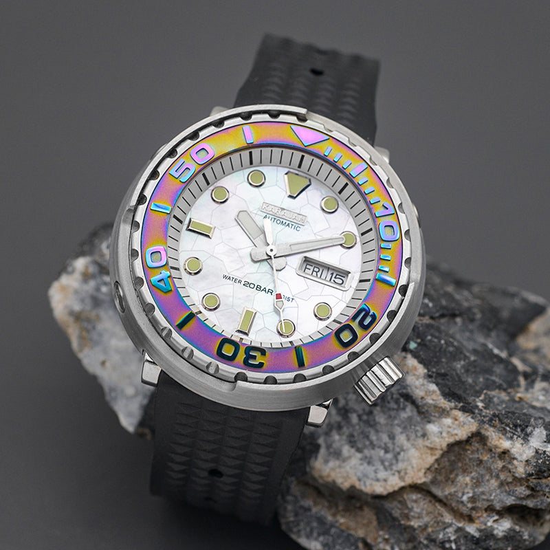 W1001 Silver Automatic Dive Watch with Rubber Strap