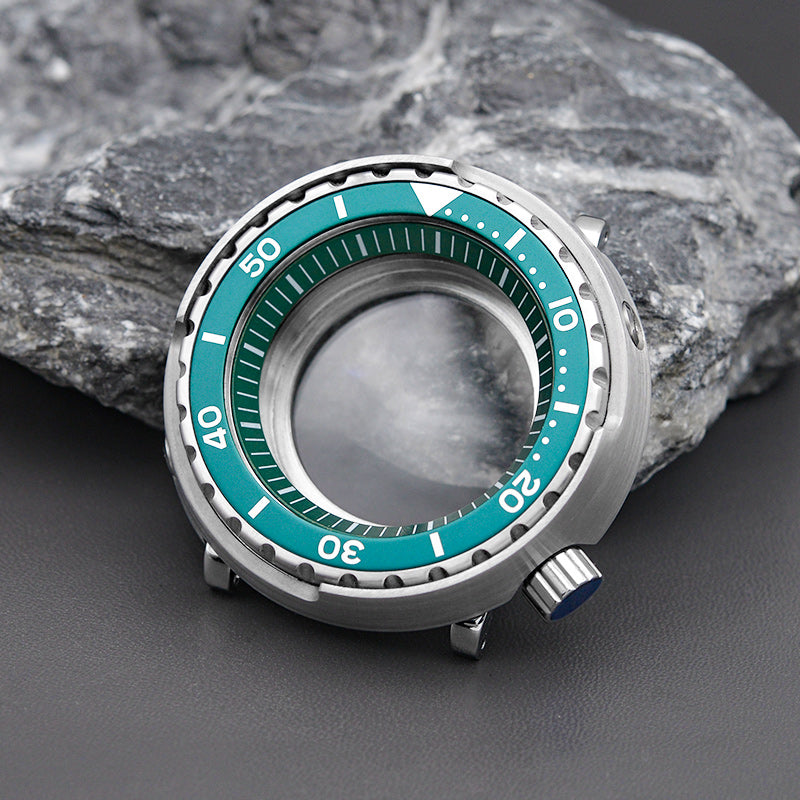 Silver Tunna Style Case with Green Bezel Insert