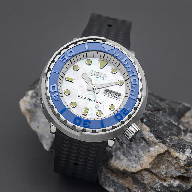 W1001 Silver Automatic Dive Watch with Rubber Strap