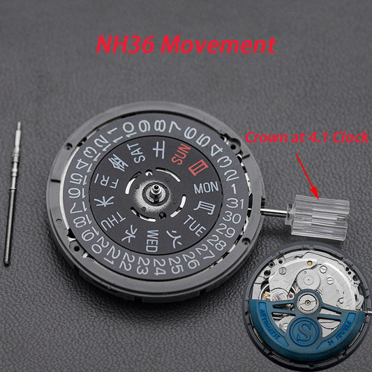 Modified: Black day-date indicator Custom S Rotor for NH36  (4.1 o'clock crown)