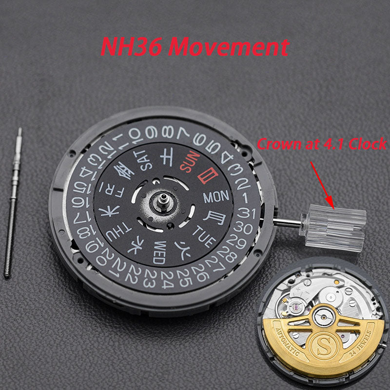Modified: Black day-date indicator Custom S Rotor for NH36  (4.1 o'clock crown)