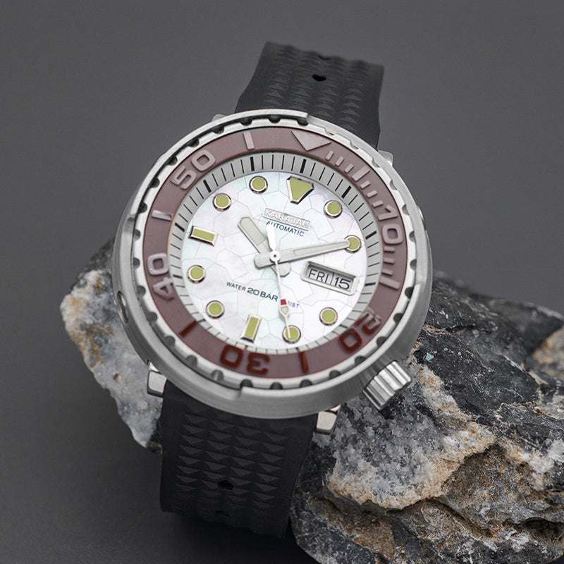 W1001 Silver Automatic Dive Watch with Rubber Strap