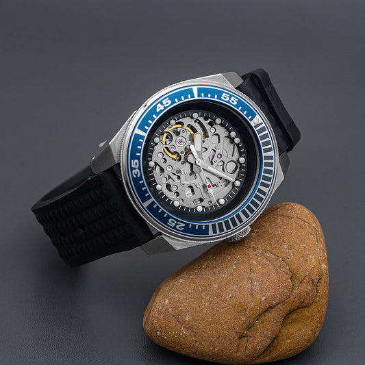 Samurai Case Blue Skeleton Automatic Dive Watch