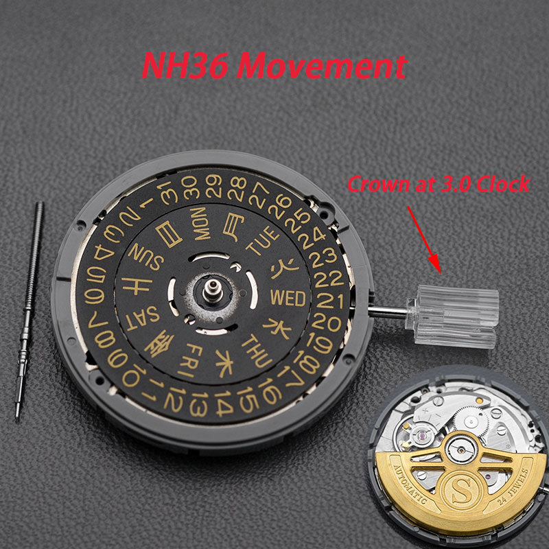 Modified: Black day-date indicator Custom S rotor for NH36 (3.0 o'clock crown)