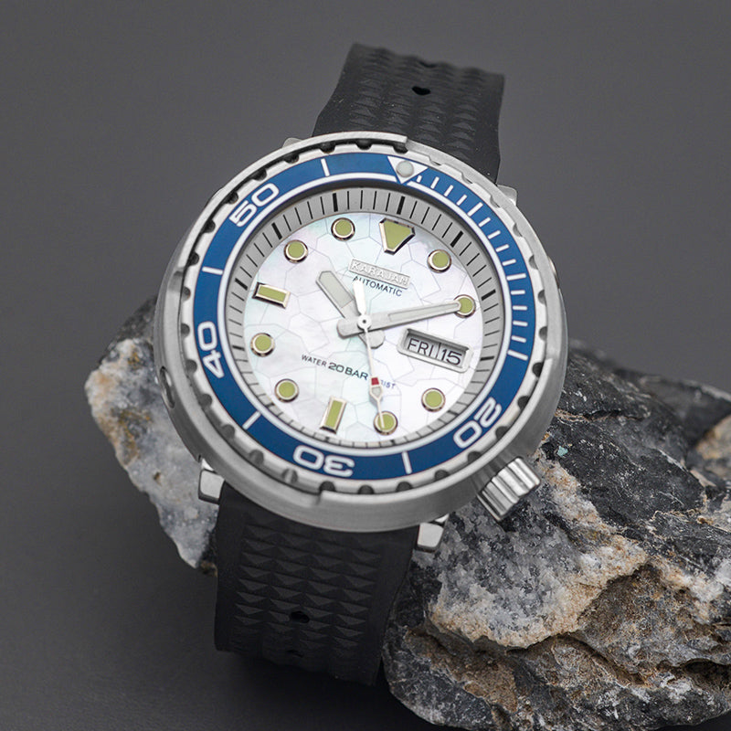 W1001 Silver Automatic Dive Watch with Rubber Strap