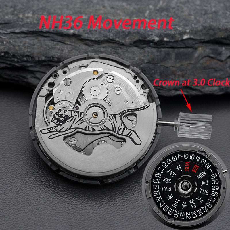 Modfied: Black Automatic Tiger Rotor with  Movement for NH36 (3.0 o'clock crown)