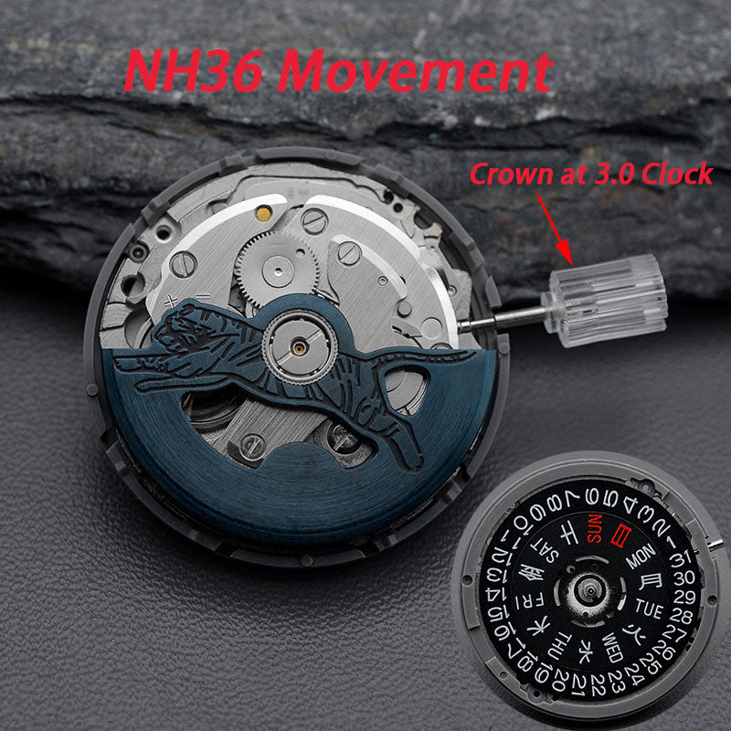 Modfied: Black Automatic Tiger Rotor with  Movement for NH36 (3.0 o'clock crown)