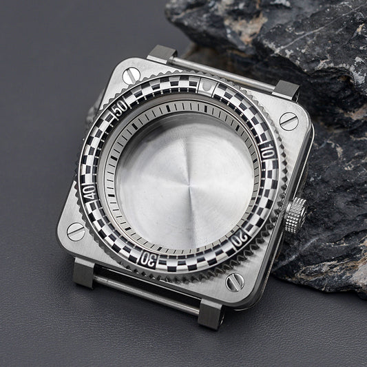 Silver Square Case Black White Bezel Insert Watch Case Set