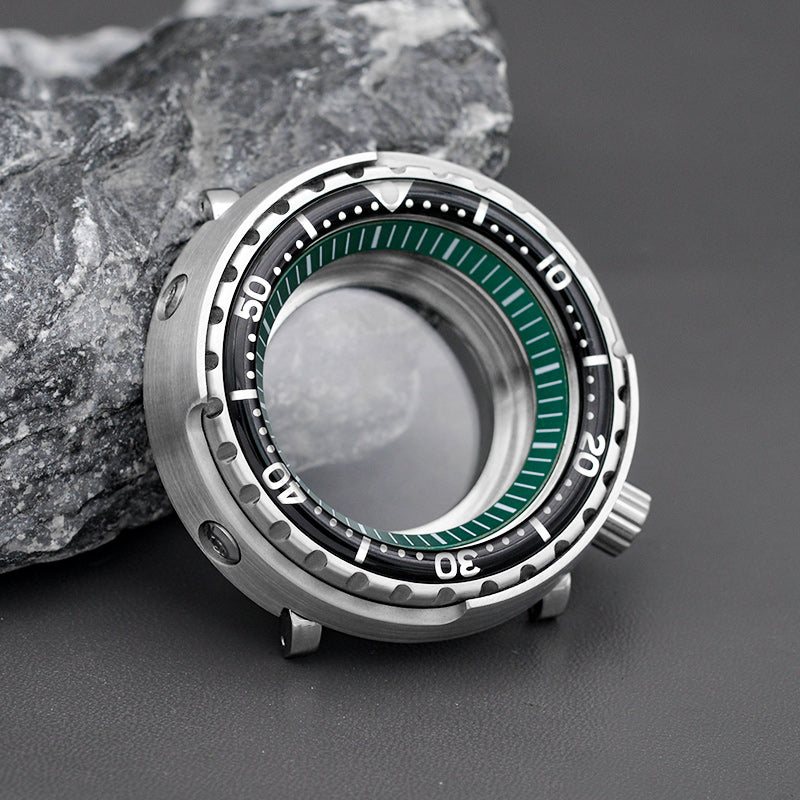 Silver Tunna Style Case with Green Bezel Insert