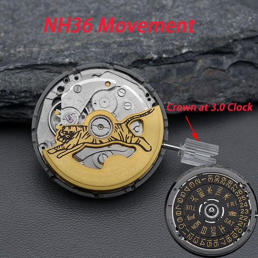 Gold Automatic Tiger Rotor with  Movement for NH36 (3.0 o'clock crown)